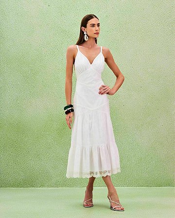 Vestido Tricoline Camadas e Rendas