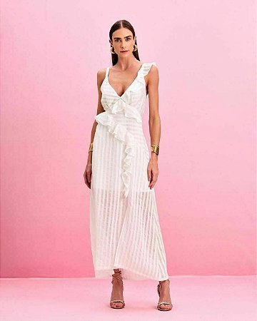 Vestido Babados Textura Listrada