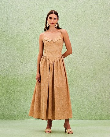 Vestido Cintura Baixa Tricoline Bordada