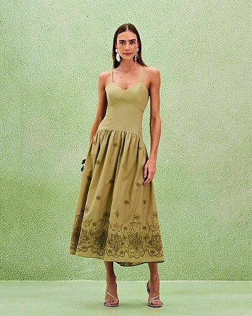 Vestido Bordado Barrado Cintura Baixa