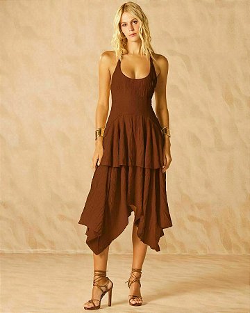 Vestido Assimétrico Crepe Texturizado