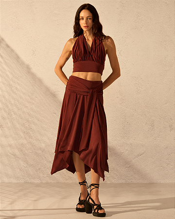 Saia Midi Jersey Laço