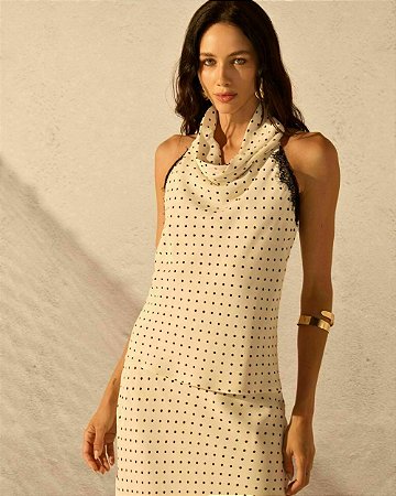 Blusa Degagê Poá Renda Crepe GGT