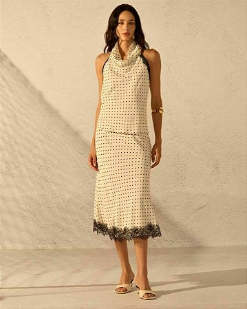 Saia Midi Viés Renda Poá GGT