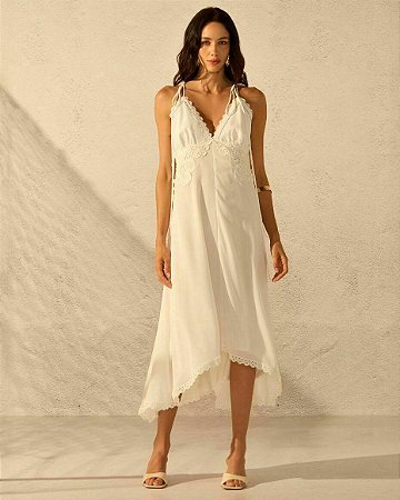 Vestido Chiffon Texturizado Aplique Guipure