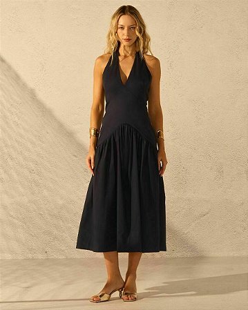 Vestido Tricoline Cintura Baixa