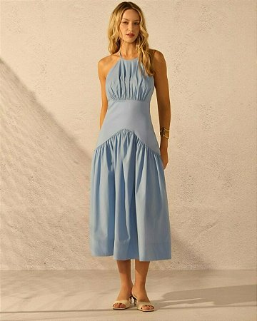 Vestido Tricoline Cintura Baixa