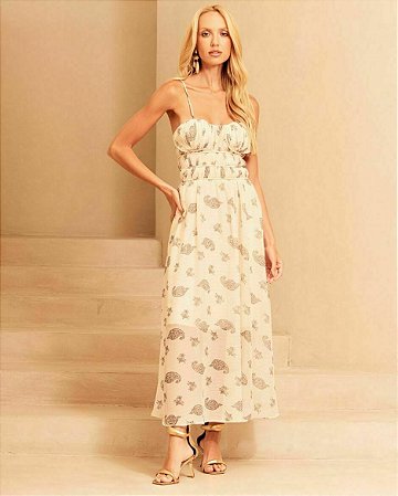 Vestido Busto Drapeado Estampado