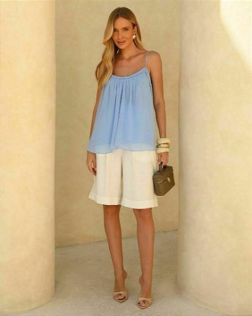 Blusa Chiffon Drapeado Busto Lisa