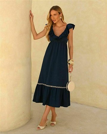 Vestido Midi Linho Babados Busto