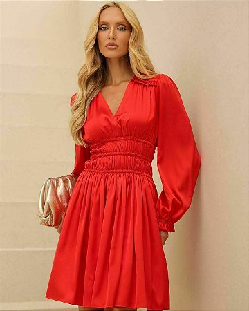 Vestido Curto Cetim Drapeados