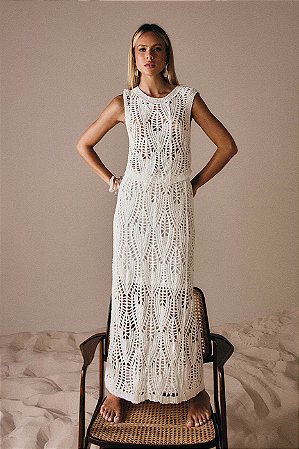 Conjunto Croche Saia Longa e Blusa sem Manga