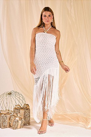 Vestido Tricot Franja Frente Única Detalhe Orgânico