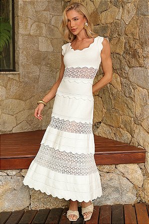 Vestido Tricot Modal com Detalhe Trama Vazada