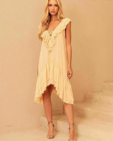 Vestido Chiffon Babados Assimétrico