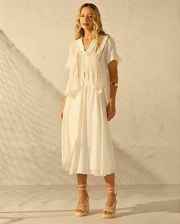 Saia Midi Evasê Rendas