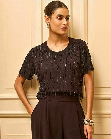 T-shirt Bordado Chuva Cristais