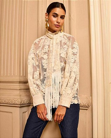 Camisa Renda Lenço Franjas