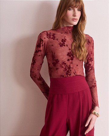 Blusa Gola Alta Tule Flocado