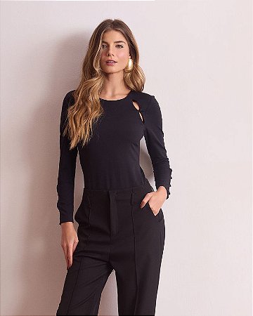 Body Malha Canelada Recortes