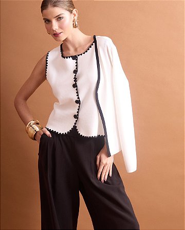 Blusa Tricot Botões e Pespontos P&B