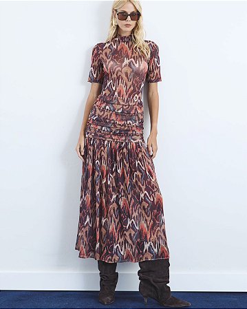 Vestido Tule Estampa Étnica