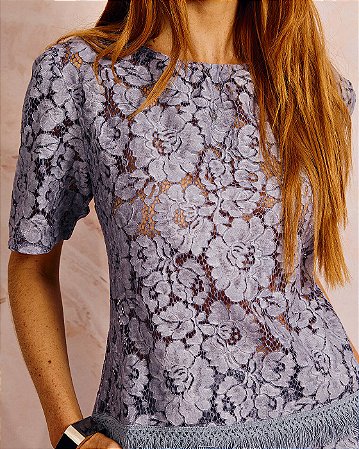 Blusa Renda com Franjas Feminina