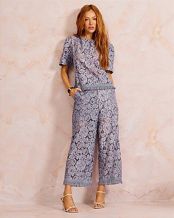 Calça de Renda com Franjas Feminina