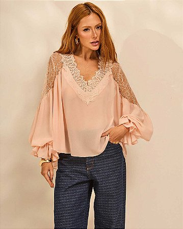 Camisa Renda e Chiffon