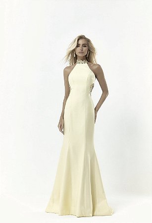 Vestido Alfaiataria Acetinado Vazado Lateral e Bordado