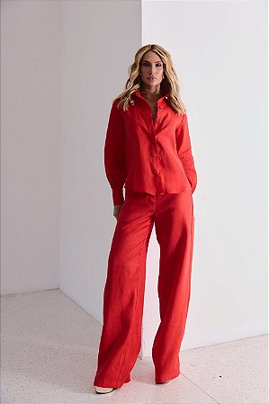 Conjunto 100% linho Vermelho