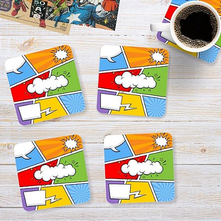 Kit com 4 Porta Copos Acrílico Comics