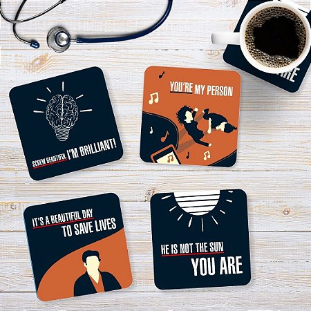Kit com 4 Porta Copos Acrílico Greys Anatomy