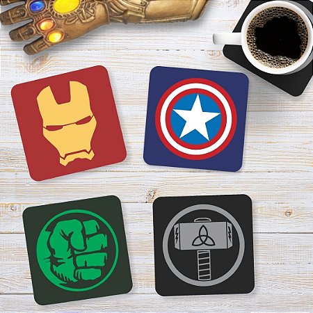 Porta Copos Acrílico Vingadores Kit com 4