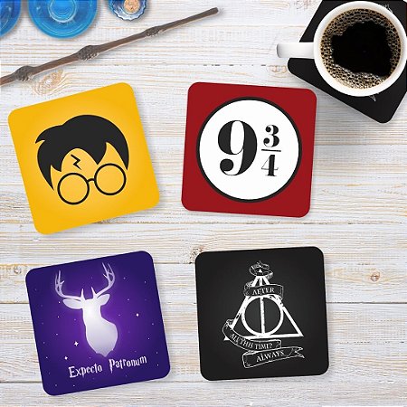 Porta Copos Acrílico Harry Potter Kit com 4
