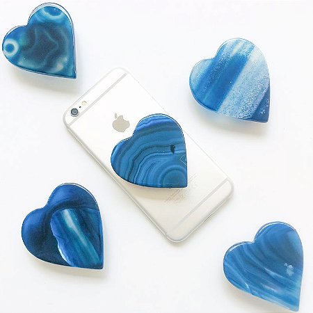 Pop Socket Ágata formato coração azul | Phone Grip