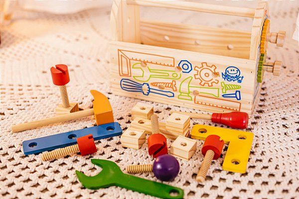 Caixa de ferramentas de brinquedo de madeira - Cria Ativa - Cozinhas  infantis e brinquedos de madeira