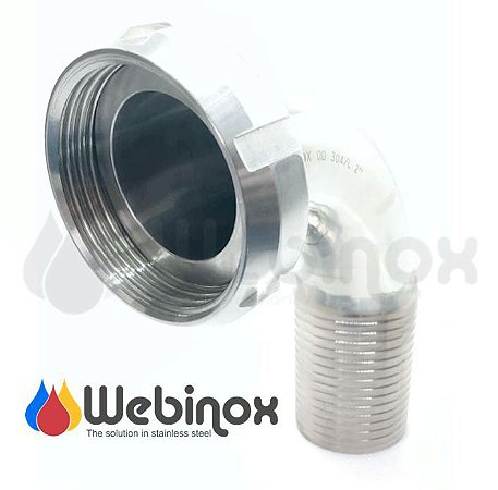 Niple Porca Adaptador SMS 1" x Curva 90º Espigão Mangueira 1" Aço Inox 304