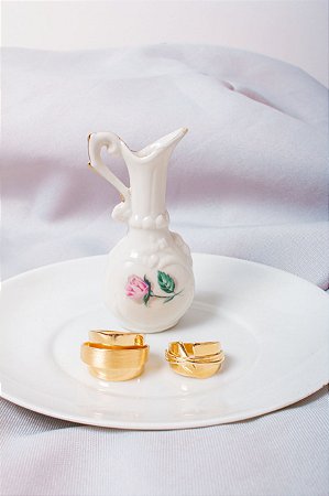 Anel Ouro Polido e Arco em Ouro Fosco