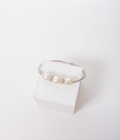 Pulseira Prata Italiana Pérolas