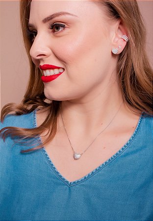 Conjunto Prata Coração Brilhante