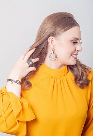 Brinco Ródio Negro Argolas com Zircônias