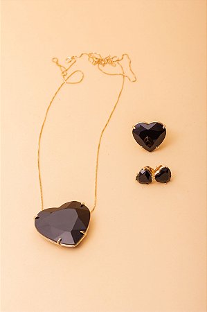 Conjunto Ouro Coração Negro