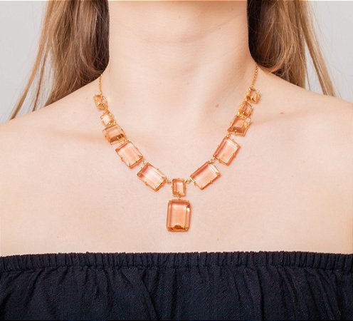 Colar Cristais Salmão