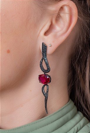 Brinco Longo Luxo Cristal Rubi