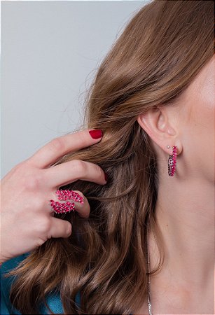 Brinco Argola Cristais Austríacos Rosa