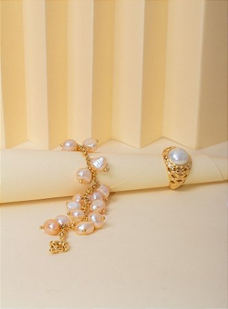 Anel Ouro Trabalhado Pérola