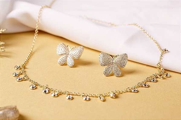 Brinco Borboletas Douradas