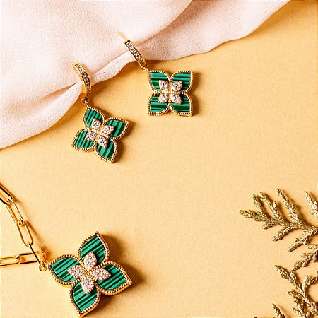 Brinco Flor de Malaquita