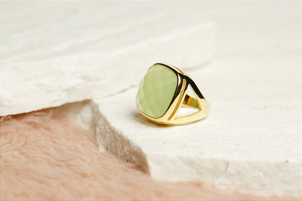 Anel Ouro Quadrado Verde Claro